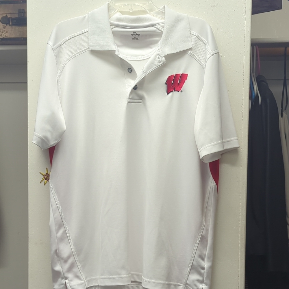 Wisconsin Badger White Polo Shirt with Red Logo